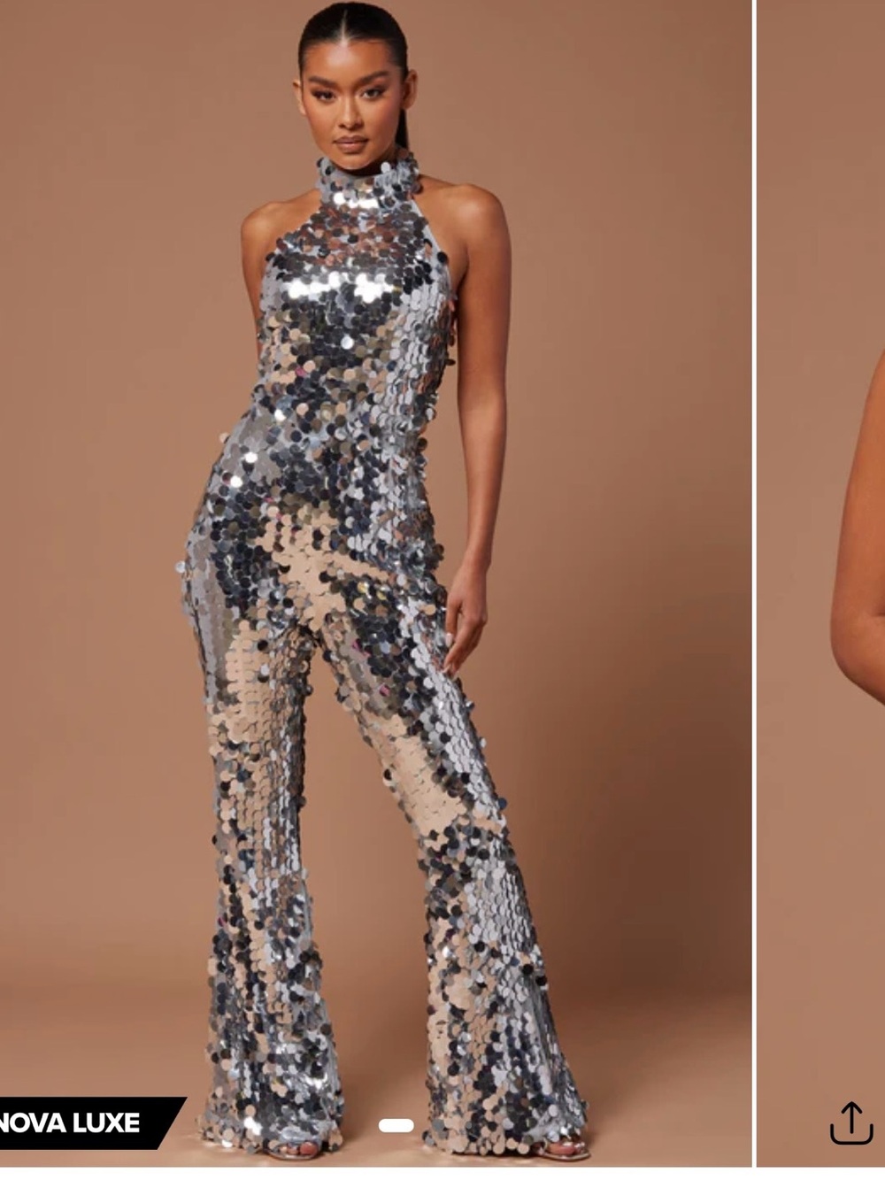 Fashion Nova Luxe Sequin Flare Jumpsuit Silver